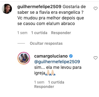 Comentário de seguidor de Luciano Camargo (Imagem: Reprodução)