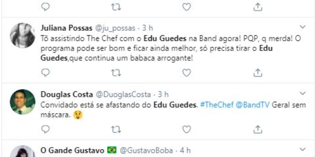 Público reagiu ao "The Chef", programa de Edu Guedes (Foto: Reprodução/Twitter)