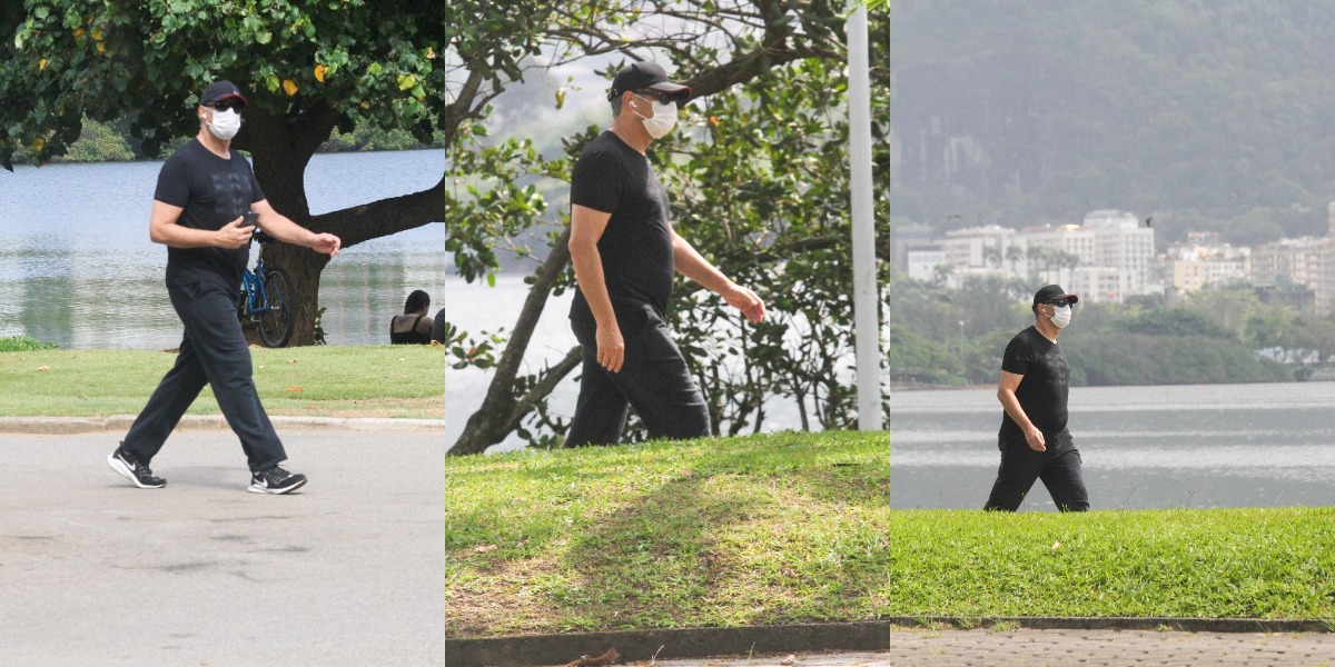 William Bonner foi flagrado em sua caminhada matinal na Lagoa Rodrigo de Freitas, no Rio de Janeiro (Foto: AgNews)