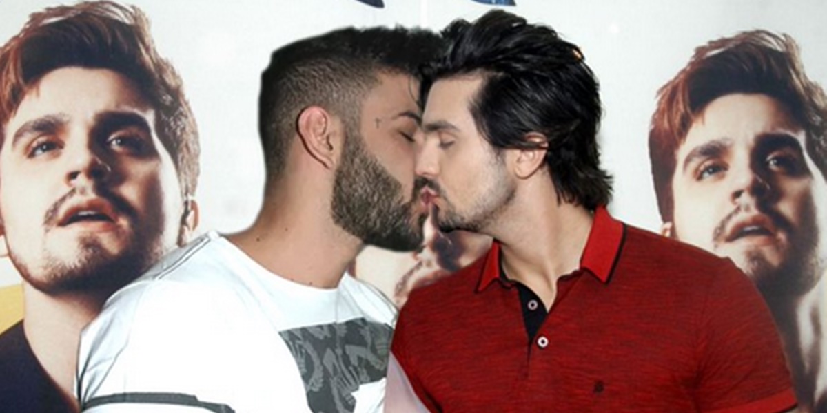 Montagem de Gusttavo Lima e Luan Santana se beijando (Foto: Reprodução)