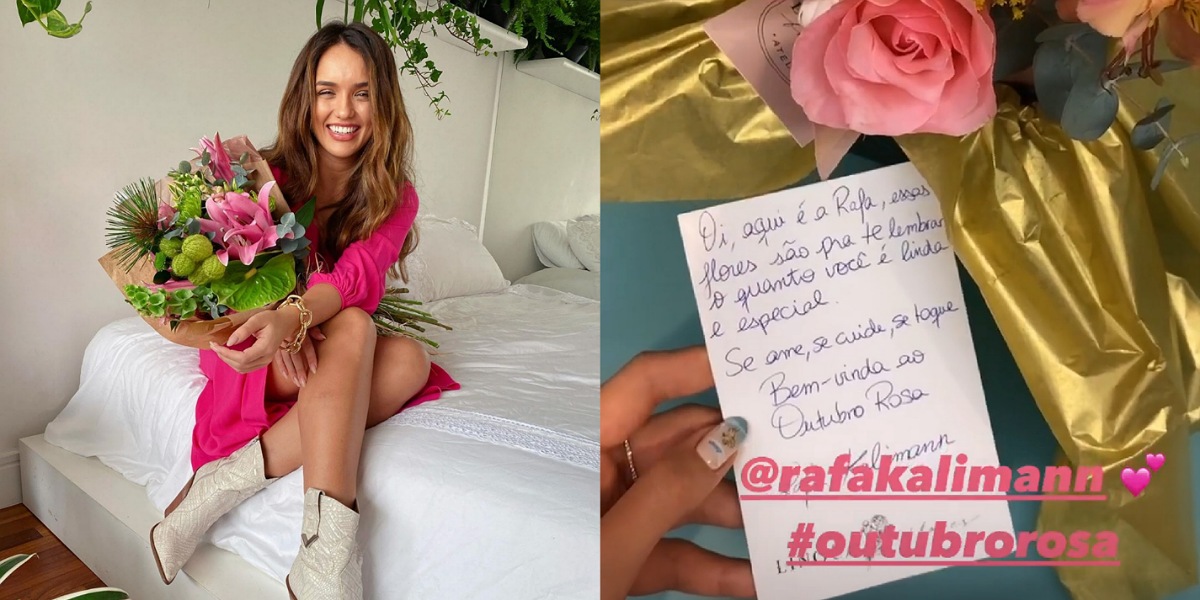 Ex-BBB Rafa Kalimann manda presente para Bruna Marquezine em apoio a campanha do Outubro Rosa (Foto: Reprodução/Instagram)