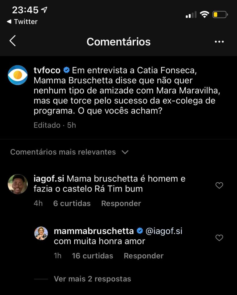 Mamma Bruschetta abriu o jogo (Foto reprodução: Instagram) 