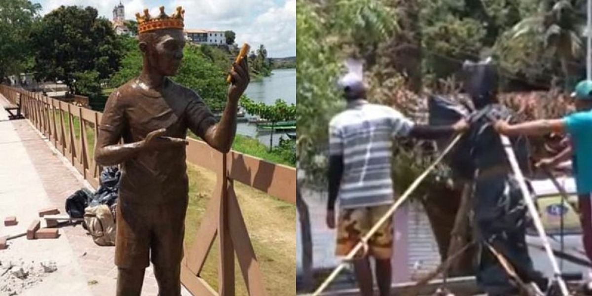 Moradores pedem a remoção da estátua de Carlinhos Maia (Foto: Reprodução)