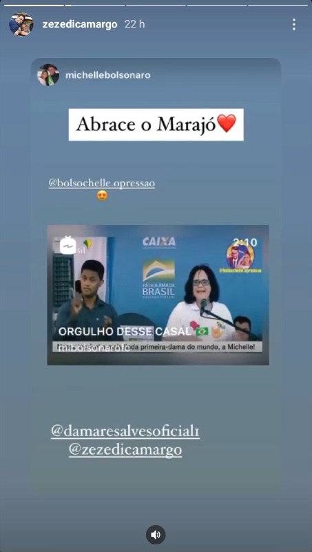 O sertanejo recebeu o apoio de Michelle Bolsonaro (Foto: Reprodução/ Instagram)