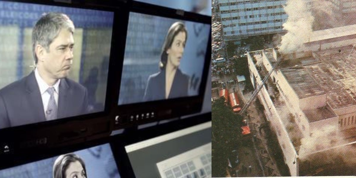 Incêndio paralisou os trabalhos do "Jornal Nacional" no Rio (Foto: Reprodução/TV Globo)