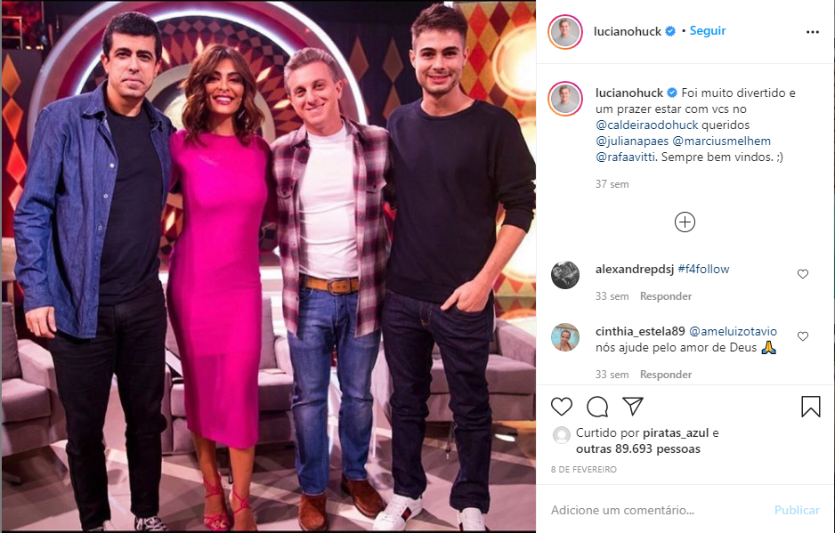 Luciano Huck tem foto com Marcius Melhem e público faz piada do apresentador da Globo (Foto: Reprodução)