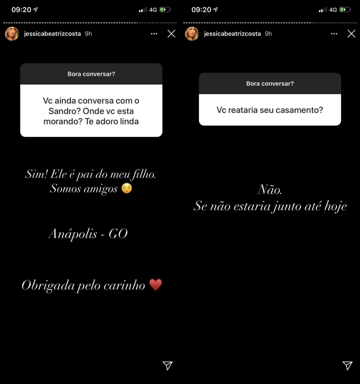 Jéssica Costa respondeu seguidores nos stories (Foto: reprodução/Instagram)