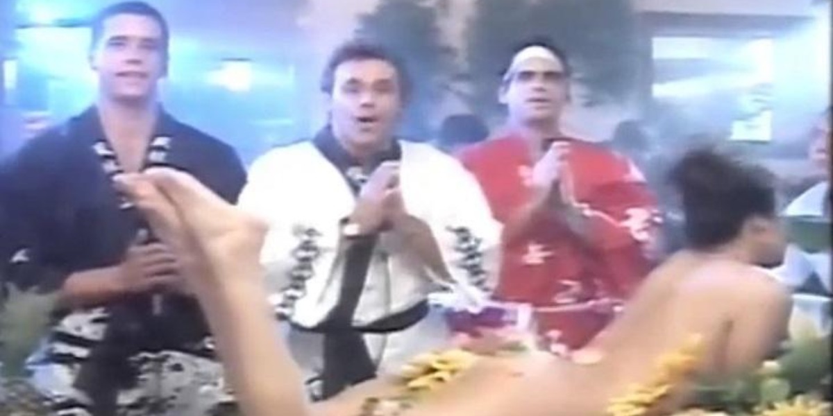 Márcio Garcia, Mateus Rocha e Oscar Magrini no polêmico episódio do sushi erótico (Foto: Reprodução/TV Globo)