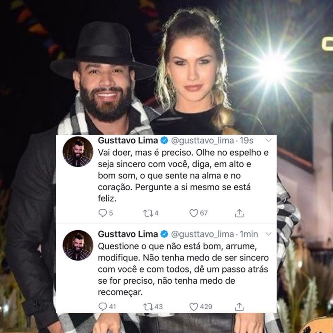 Gusttavo Lima se pronunciou sobre o fim com Andressa Suita (Foto: reprodução/Twitter)