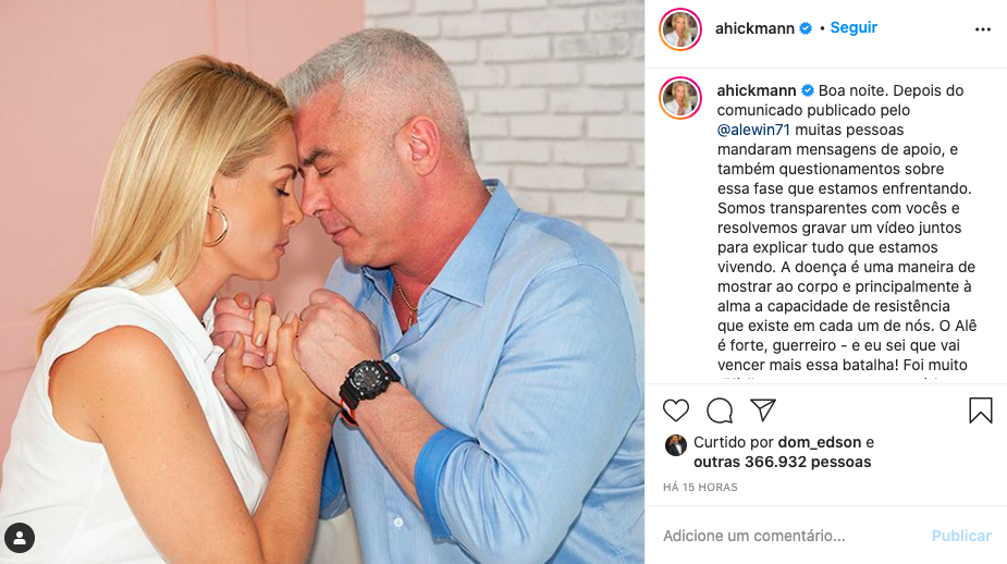 Ana Hickmann desabafo sobre câncer do marido 