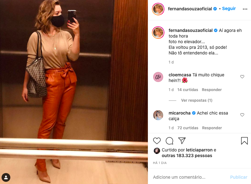 Fernanda Souza nas redes sociais (Reprodução) 