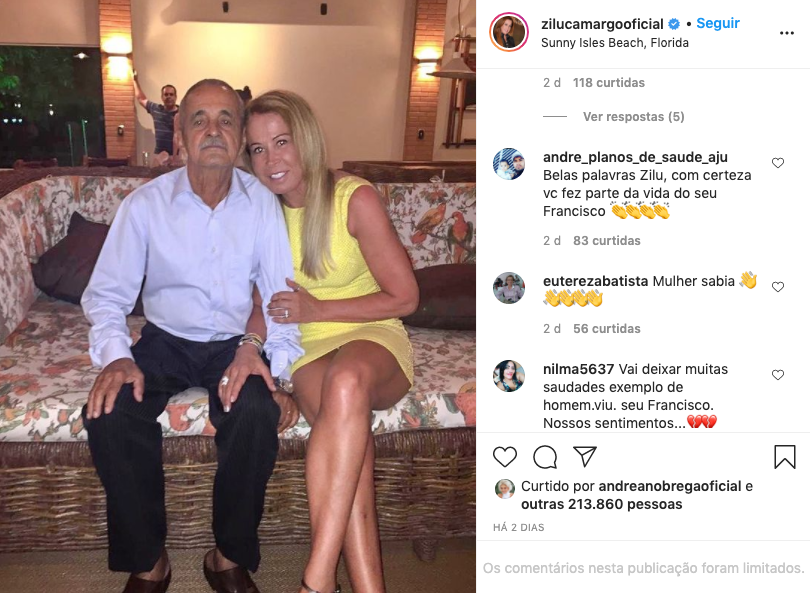 Em postagem no Instagram, Zilu Camargo lamentou a morte de Seu Francisco (Foto: reprodução/Instagram).