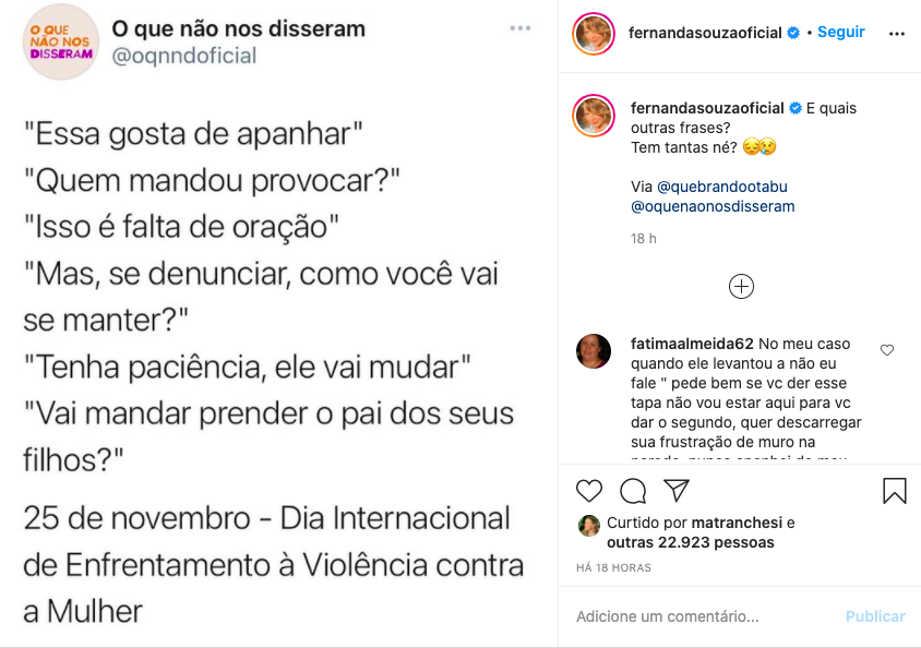 Post de Fernanda Souza (Reprodução)