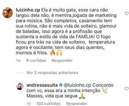 Andressa Suita concordou com um comentário feito por internauta de plantão (Foto: Reprodução)