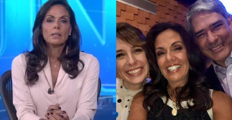 Cristina Ranzolin comandou o JN e foi recebida por Bonner e sua esposa Natasha Dantas (Foto reprodução) 