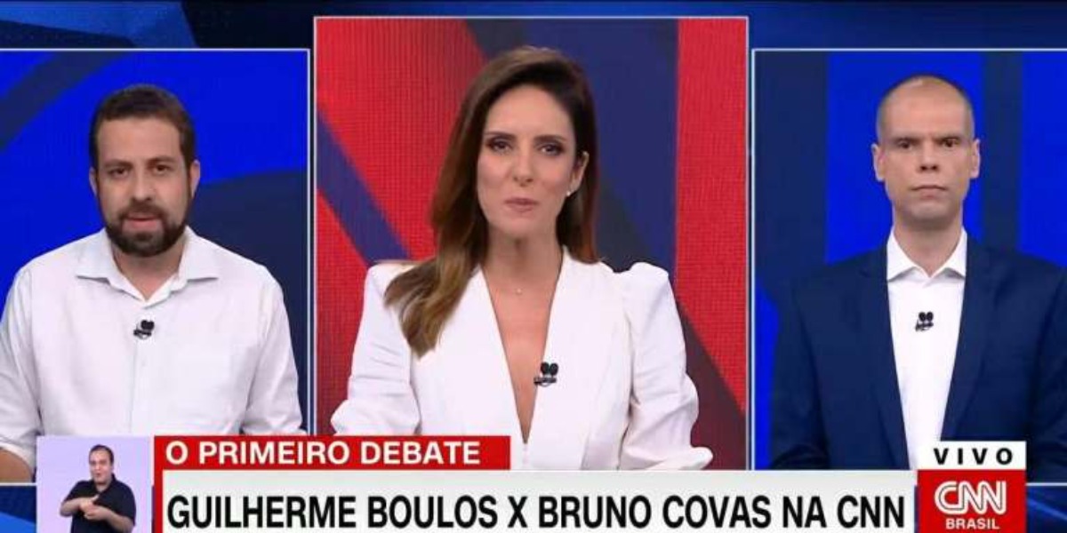 Covas e Boulos no debate com Monalisa Perroni na CNN (Foto: Reprodução)