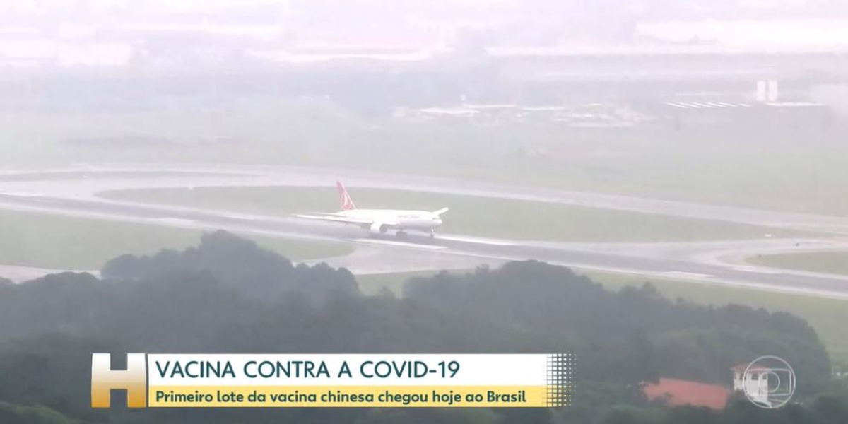 O "Jornal Hoje" falou sobre a chegada do lote de vacinas a São Paulo (Foto: Reprodução/TV Globo)