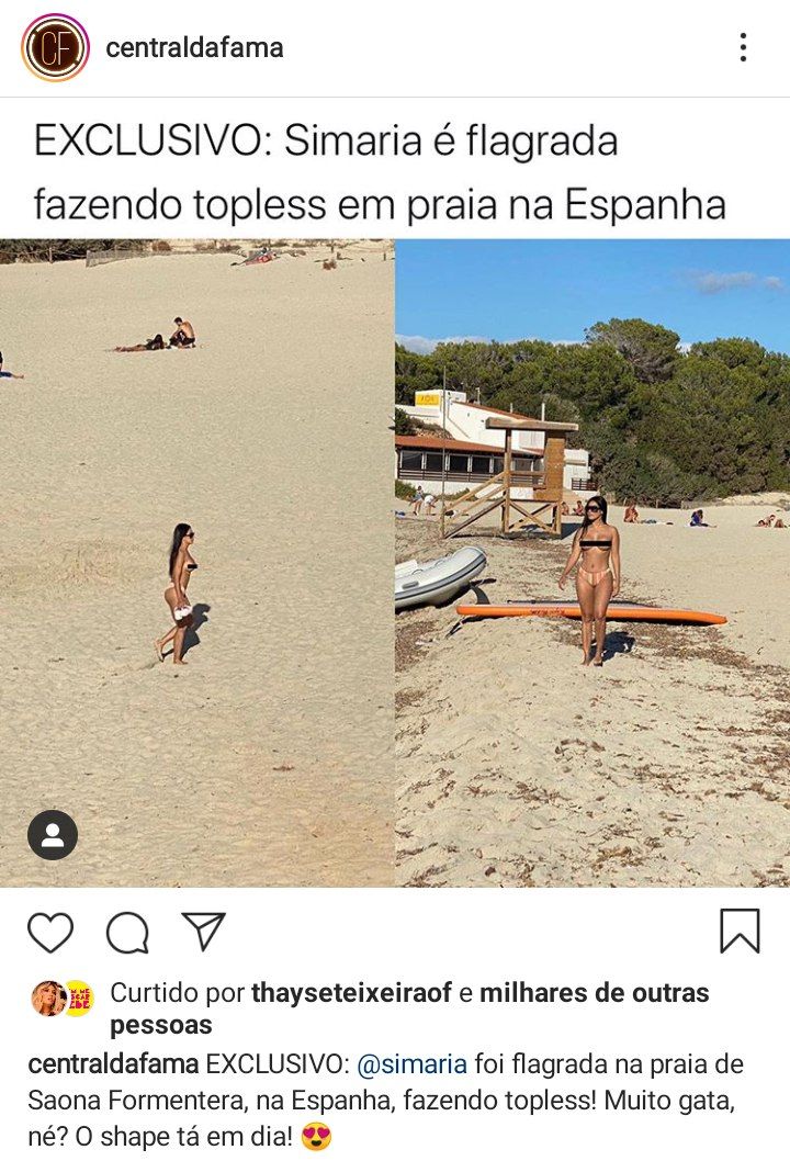 Simaria curtindo um dia de praia e fazendo topless (Foto: Reprodução/ Instagram)