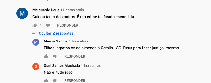 Comentários na publicação de Zilu Godói (Foto: Reprodução / Youtube)