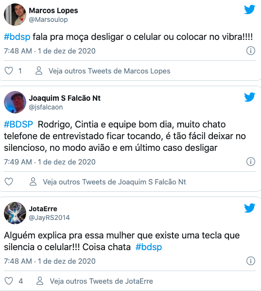 Internautas falam de celular tocando no "Bom Dia Sp" (Reprodução)