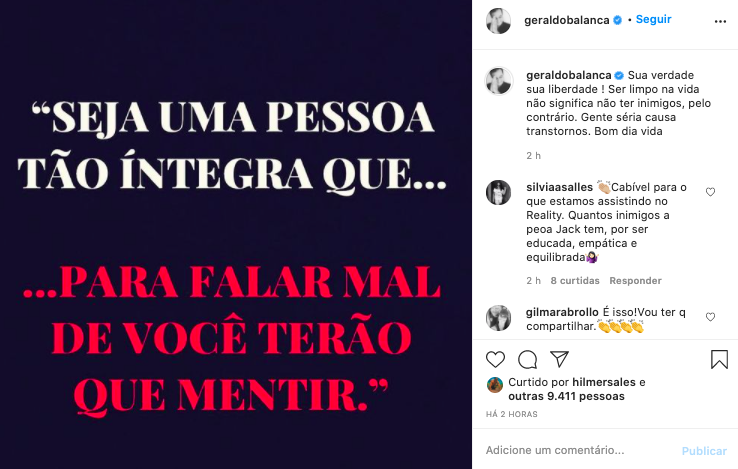 Publicação de Geraldo Luis nas redes sociais (Reprodução)