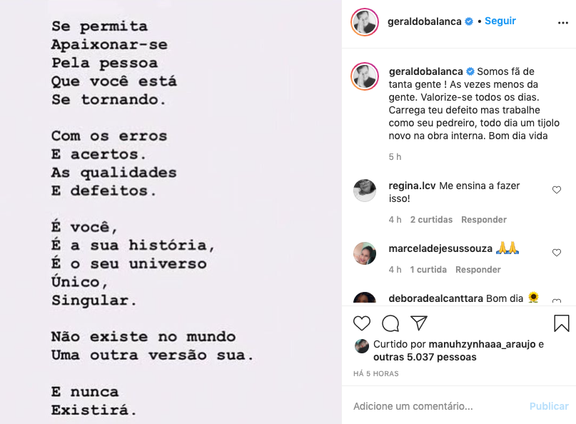 Publicação de Geraldo Luís no Instagram (Foto: Reprodução/Instagram)