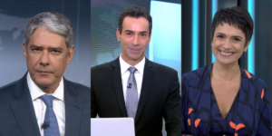 William Bonner no JN, Cesar Tralli no JH e Sandra Annenberg no Globo Repórter (Foto: Montagem/TVFoco)