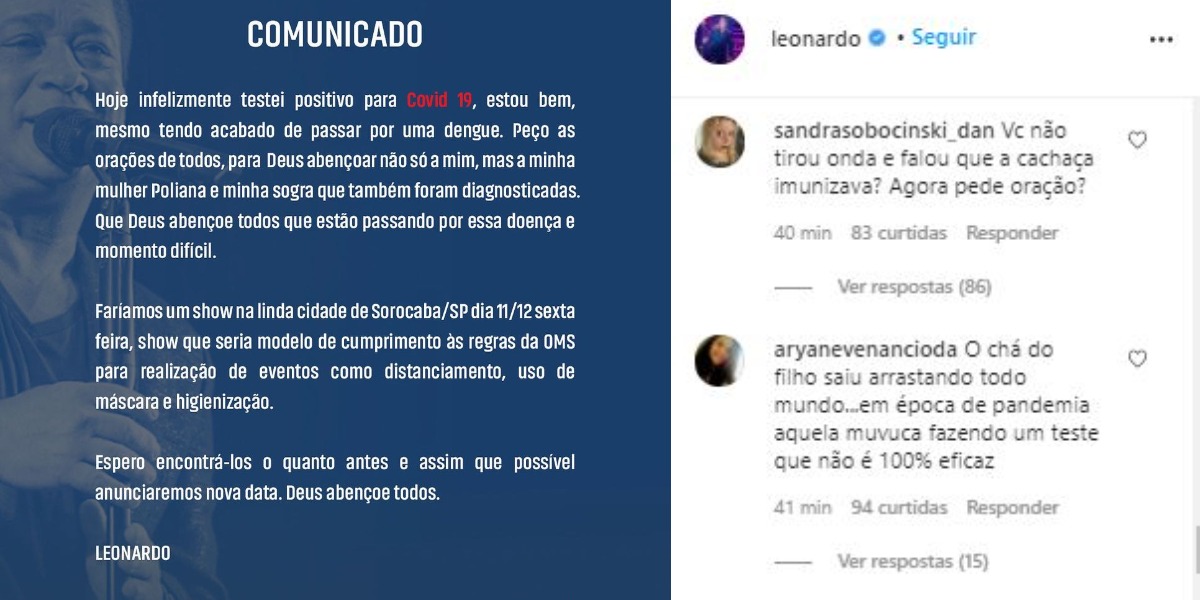 Comunicado de Leonardo gerou críticas (Foto: Reprodução/Instagram)