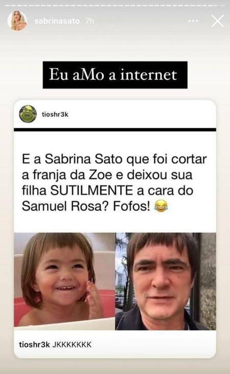 Público comparou corte de Zoe com penteado de Samuel Rosa (Foto: Reprodução / Instagram) Reprodução