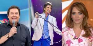 Faustão, Roberto Carlos e Poliana Abritta (Foto: Montagem/TVFoco)