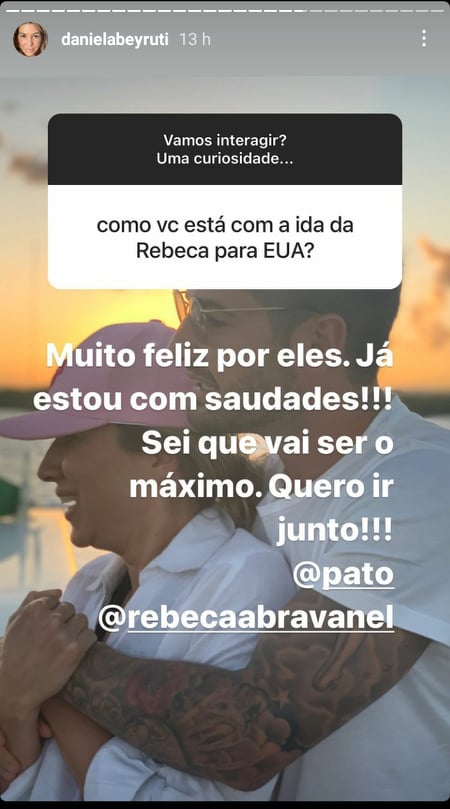 Daniela Beyruti expôs sobre a ida de Rebeca Abravanel e Pato para os Estados Unidos (Foto: Reprodução/Instagram)