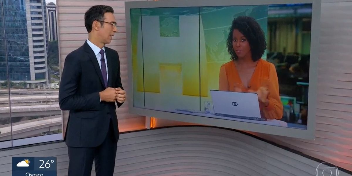 César Tralli e Maju Coutinho durante link no SP1 (Foto: Reprodução / Globo)