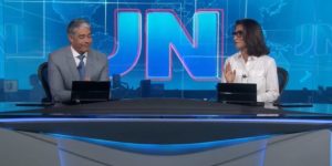 William Bonner e Renata Vasconcellos na bancada do Jornal Nacional (Foto: Reprodução / TV Globo)