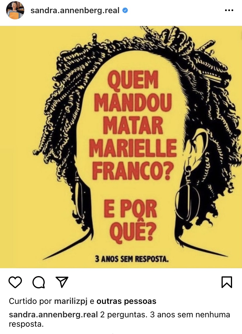 Sandra Annenberg demonstra revolta nas redes sociais (Reprodução) 