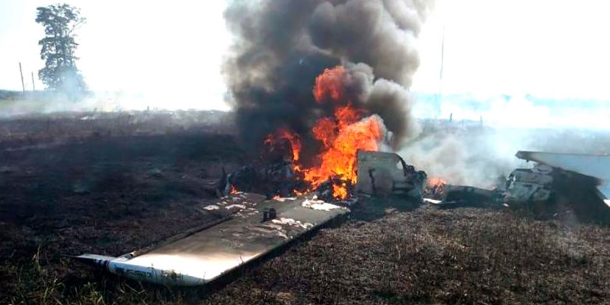 Avião em chamas após acidente (Foto: Reprodução) 