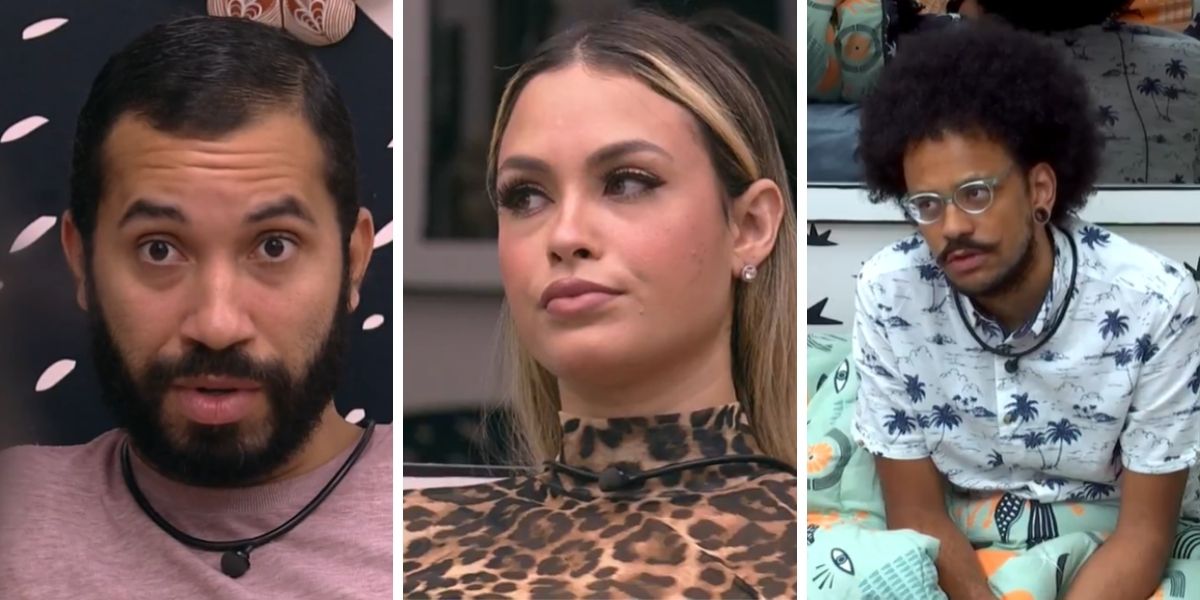 Gilberto, Sarah e João Luiz em conversa sobre Rodolffo no BBB21 (Foto: Reprodução)