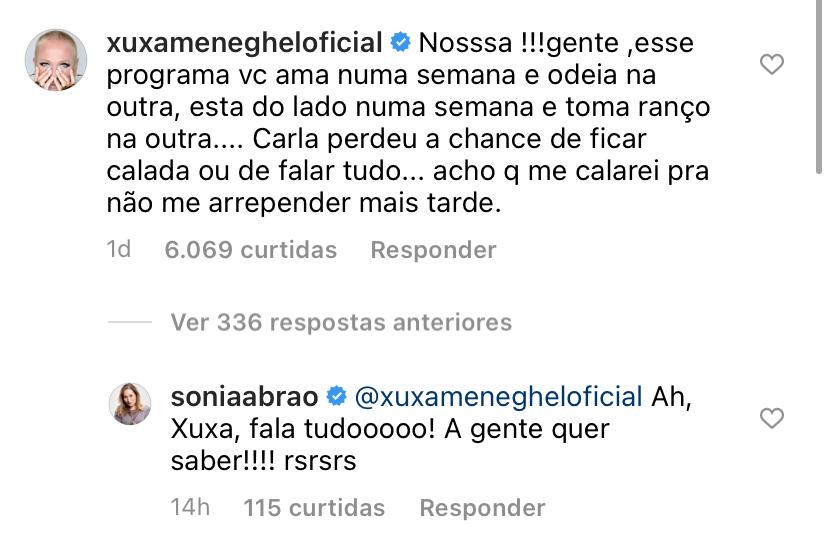 Xuxa Meneghel detonou Carla Diaz em resposta à Sonia Abrão (Foto: Reprodução/Instagram)