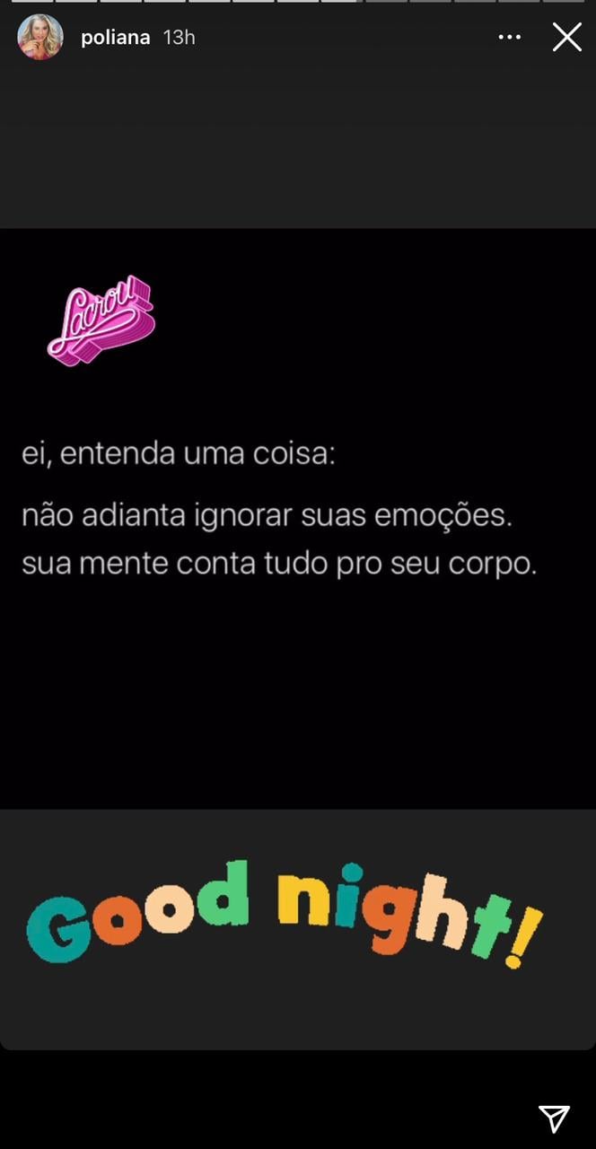 Poliana Rocha via Instagram stories (Foto: Reprodução)