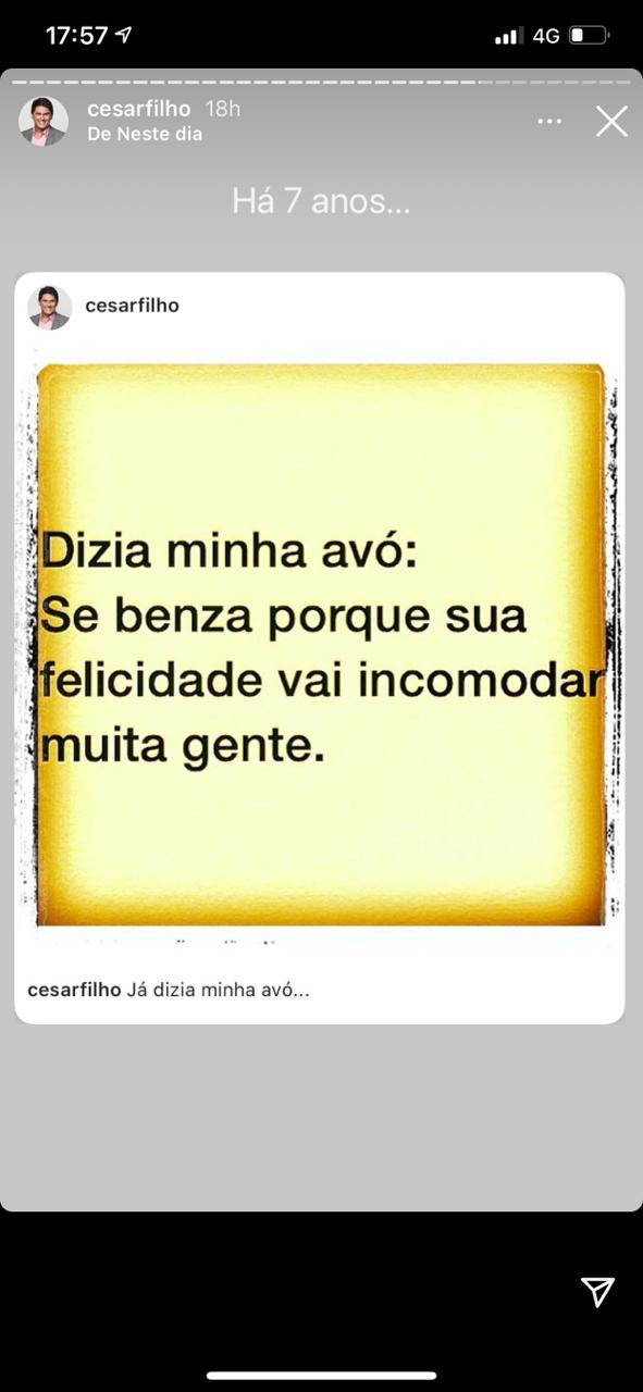 César Filho compartilhou segredo com os fãs (Foto: Reprodução/Instagram)