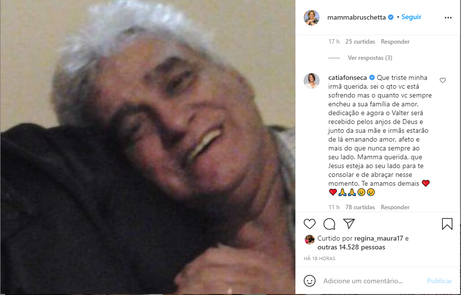 Cátia Fonseca deixou uma mensagem de consolo para Mamma Bruschetta, que perdeu seu irmão querido (Foto: Reprodução)