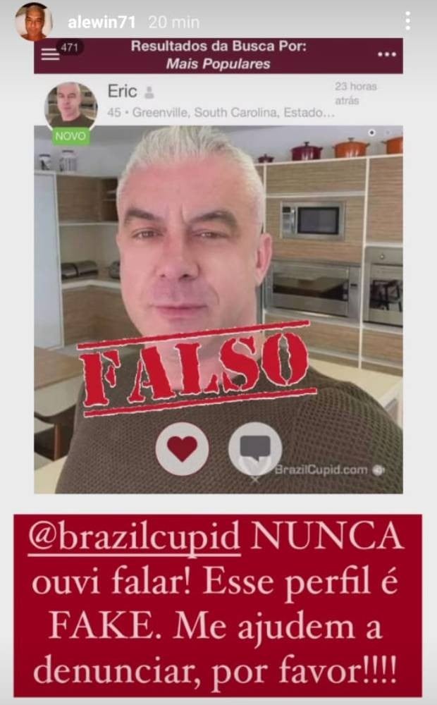 Marido de Ana Hickamann expõe perfil falso em sua conta oficial do Instagram (Reprodução) 