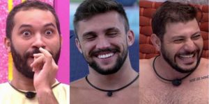 Gil do Vigor, Arthur e Caio seguem confinados no BBB21 disputando pelo prêmio de R$ 1,5 milhão (Foto: Reprodução / TV Globo)