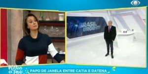 Cátia Fonseca não teve súplica atendida por Dtena em programa ao vivo na Band (Imagem: Reprodução)