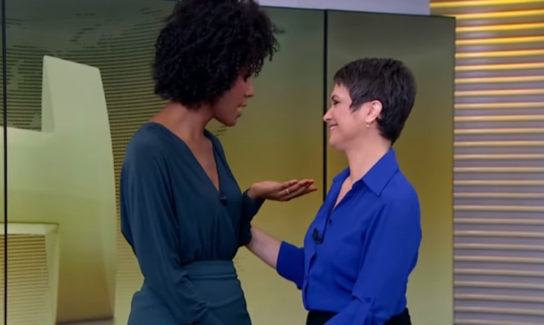 Maju e Sandra Annenberg durante a transição do Jornal Hoje (Foto: Reprodução)