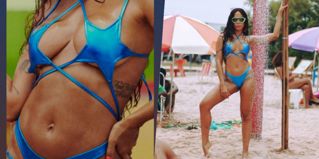 Anitta mostrou biquini azul utilizado em clipe, mas público só focalizou nos dotes bem servidos da cantora (Foto reprodução)