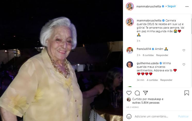 Carmela, amiga de Mamma Bruschetta, faleceu (Foto: Reprodução/Instagram)