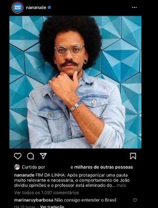 Comentário de Marina Ruy Barbosa sobre a eliminação de João Luiz do BBB21 (Foto: Reprodução)