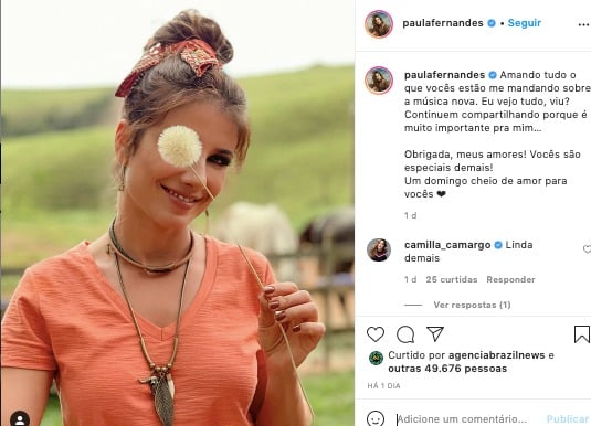 Paula Fernandes foi elogiada por Camilla Camargo, filha de Zezé (Reprodução: Instagram)