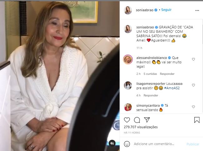 Sonia Abrão em gravação do "Cada um no Seu Banheiro" (Foto: Reprodução/Instagram)