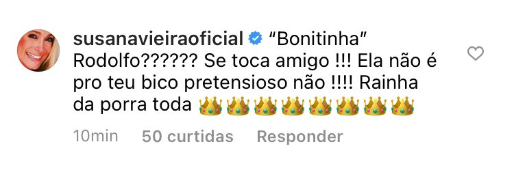 Susana Vieira alfineta Rodolffo em comentário do Instagram (Foto: Reprodução/Instagram)